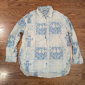 The Summer House lightweight cotton block print top sz S